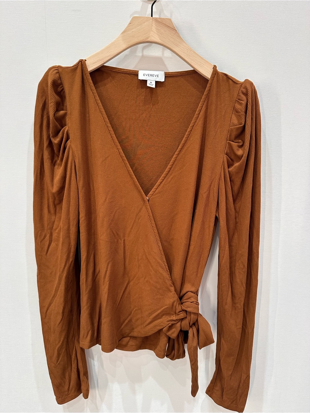 Evereve Caramel Wrap Tie Long-Sleeve Blouse